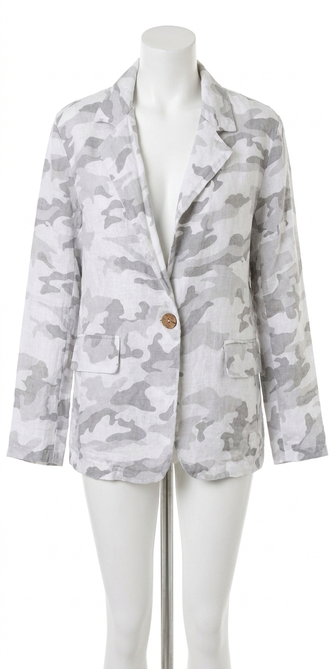 NEW GIGI MODA sabrina camo linen blazer in white